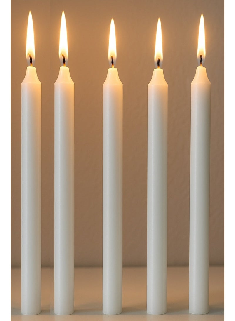 تميز الراقي مجموعة من 5 شموع بيضاء غير معطرة، ارتفاع كل منها 25 سم، مثالية للاستخدام المنزلي، وحفلات أعياد الميلاد، وحفلات الزفاف، ولتزيين المنزل. - Image 2